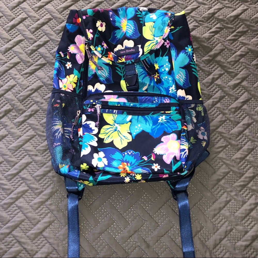 Vera Bradley Navy Floral Backpack with Blue, Yellow & Pink Accents